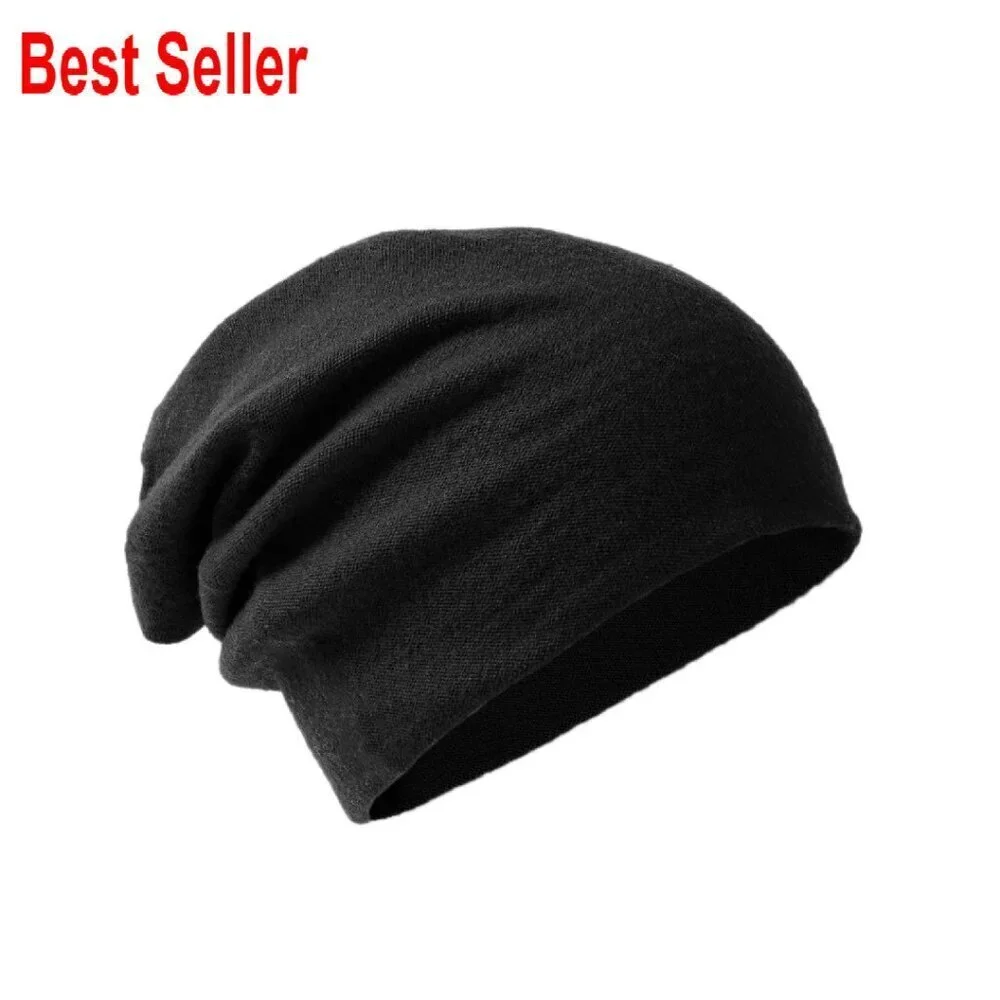 Double-Layered Merino Wool Beanie Ski Cap Winter Hat Unisex Classic